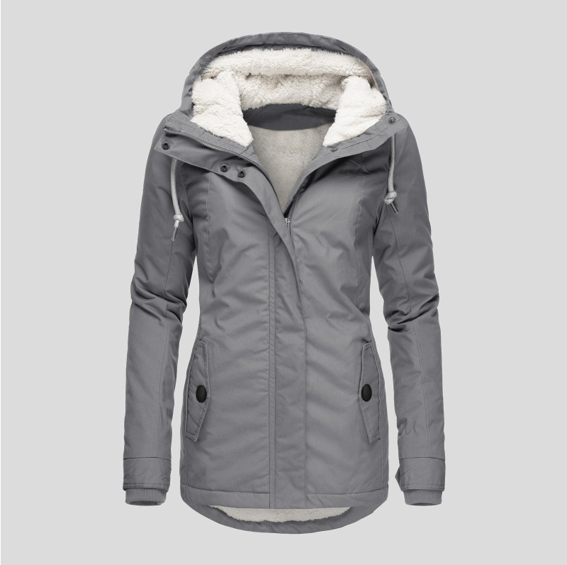 Women's Fleece Lined Winter Jacket with Drawstring Hood, view 4