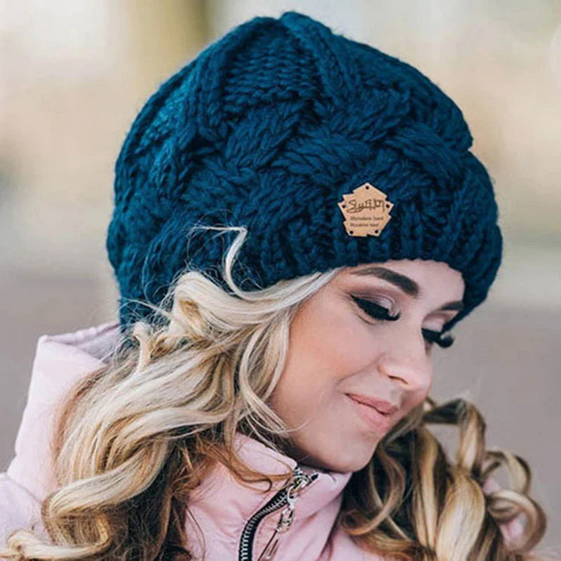 Women's Knit Winter Beanie in Wool Cotton Blend in Seven Colors, view 4