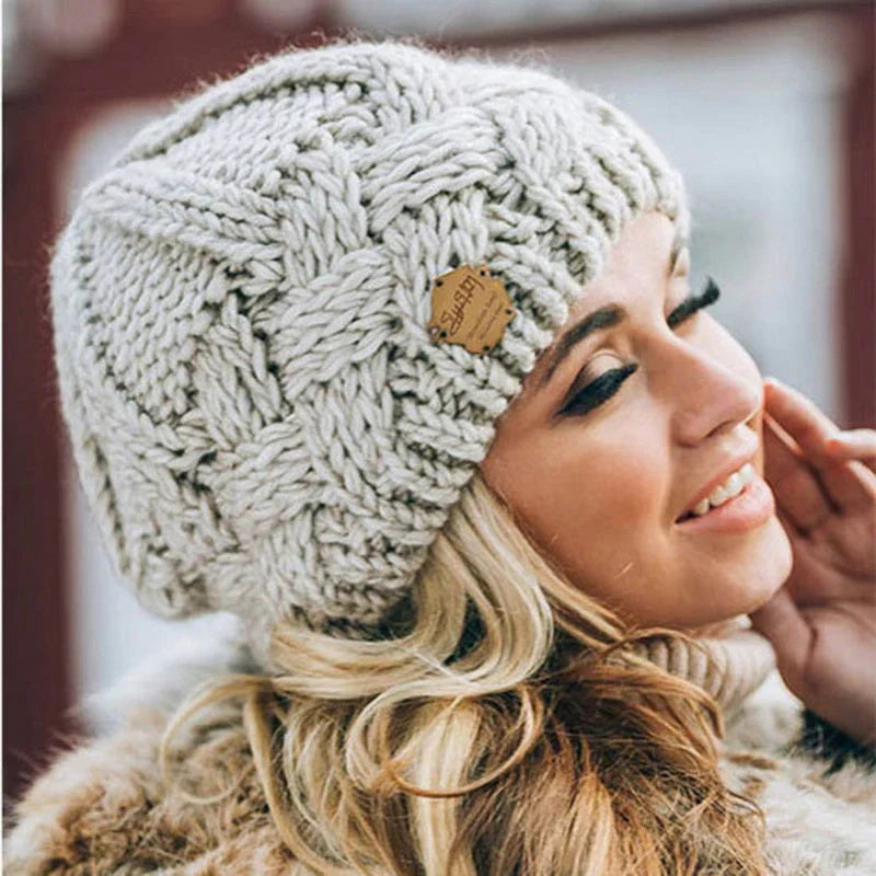 Women's Knit Winter Beanie in Wool Cotton Blend in Seven Colors, view 5