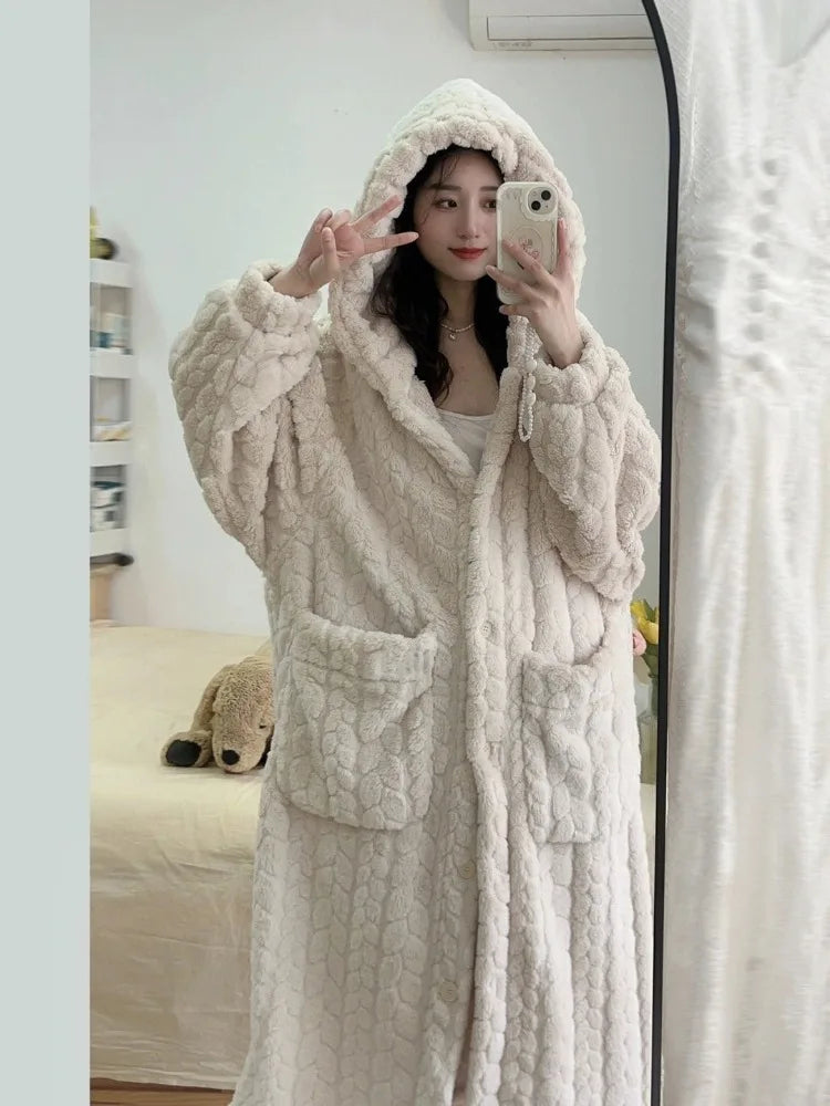 Close up of the soft bathrobe fabric and side pocket