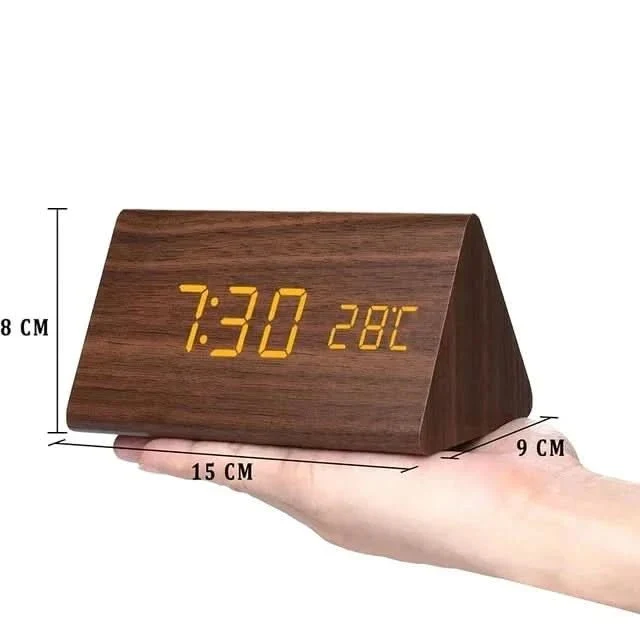 Wooden Digital Alarm Clock with Three Alarms and Temperature Display, view 4