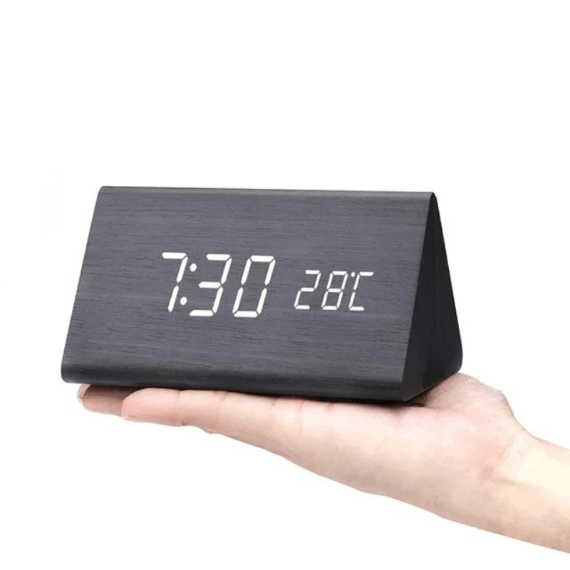 Wooden Digital Alarm Clock with Three Alarms and Temperature Display, view 6