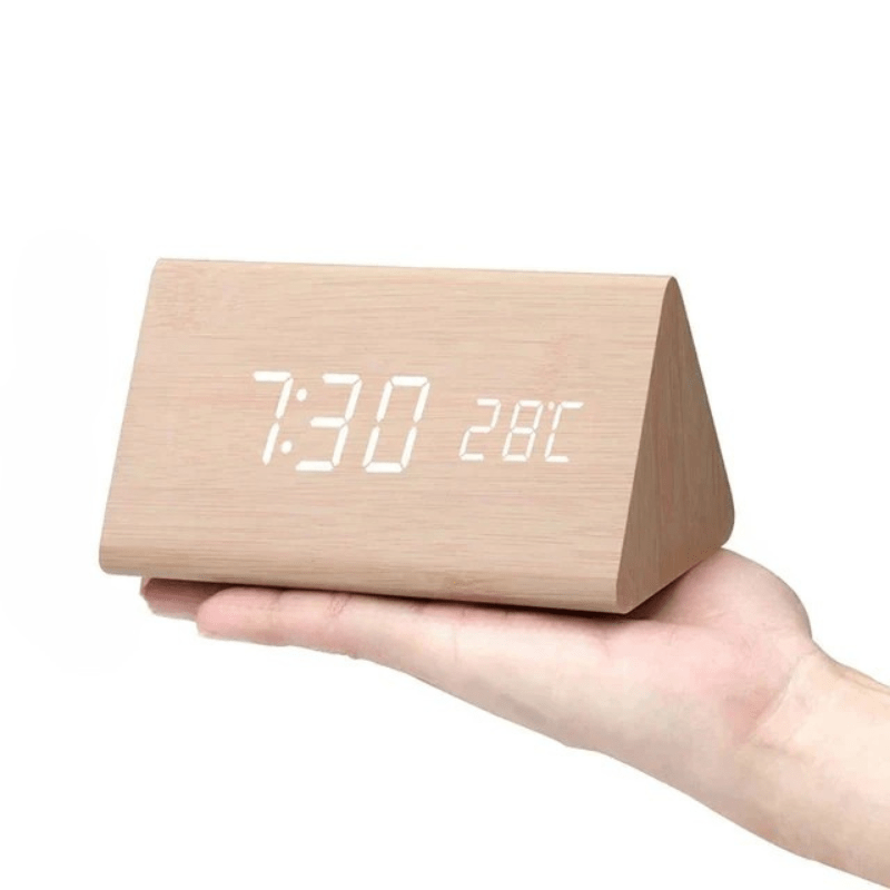 Wooden Digital Alarm Clock with Three Alarms and Temperature Display, view 9
