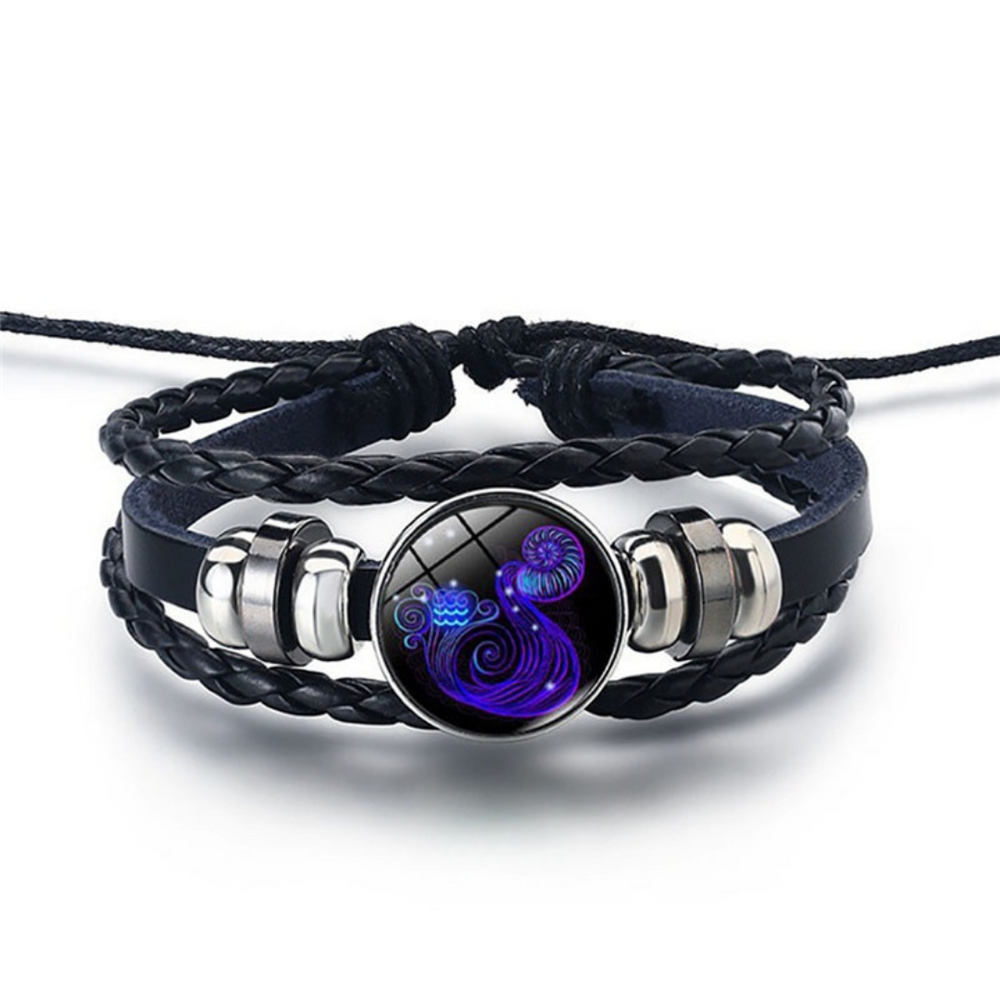 Zodiac Sign Bracelet Set of 2 - Lapis Lazuli Sodalite Stones, Genuine Leather, Steel Alloy, Blue Horoscope Jewelry for Men Women (11)