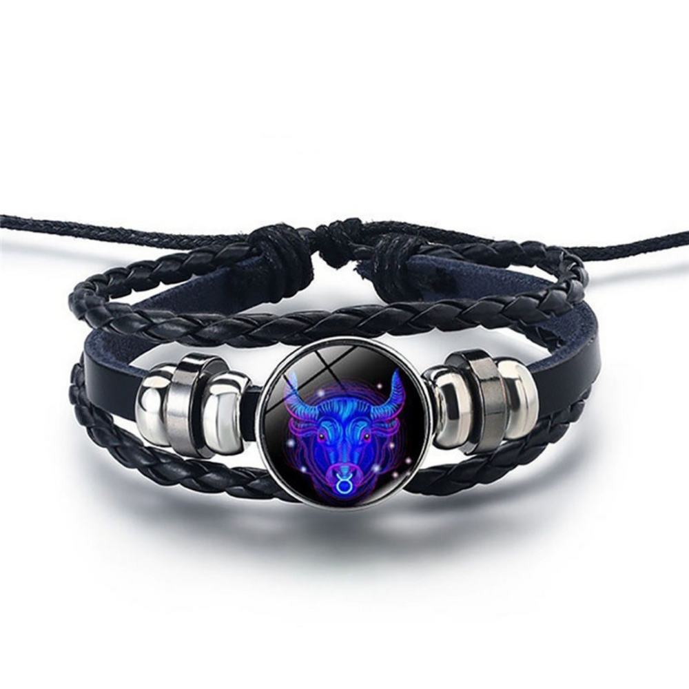 Zodiac Sign Bracelet Set of 2 - Lapis Lazuli Sodalite Stones, Genuine Leather, Steel Alloy, Blue Horoscope Jewelry for Men Women (2)