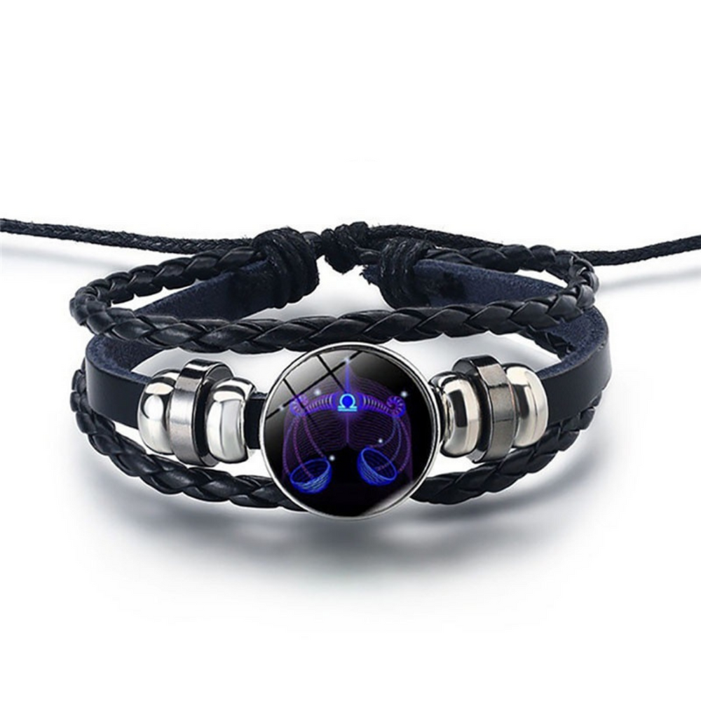 Zodiac Sign Bracelet Set of 2 - Lapis Lazuli Sodalite Stones, Genuine Leather, Steel Alloy, Blue Horoscope Jewelry for Men Women (7)