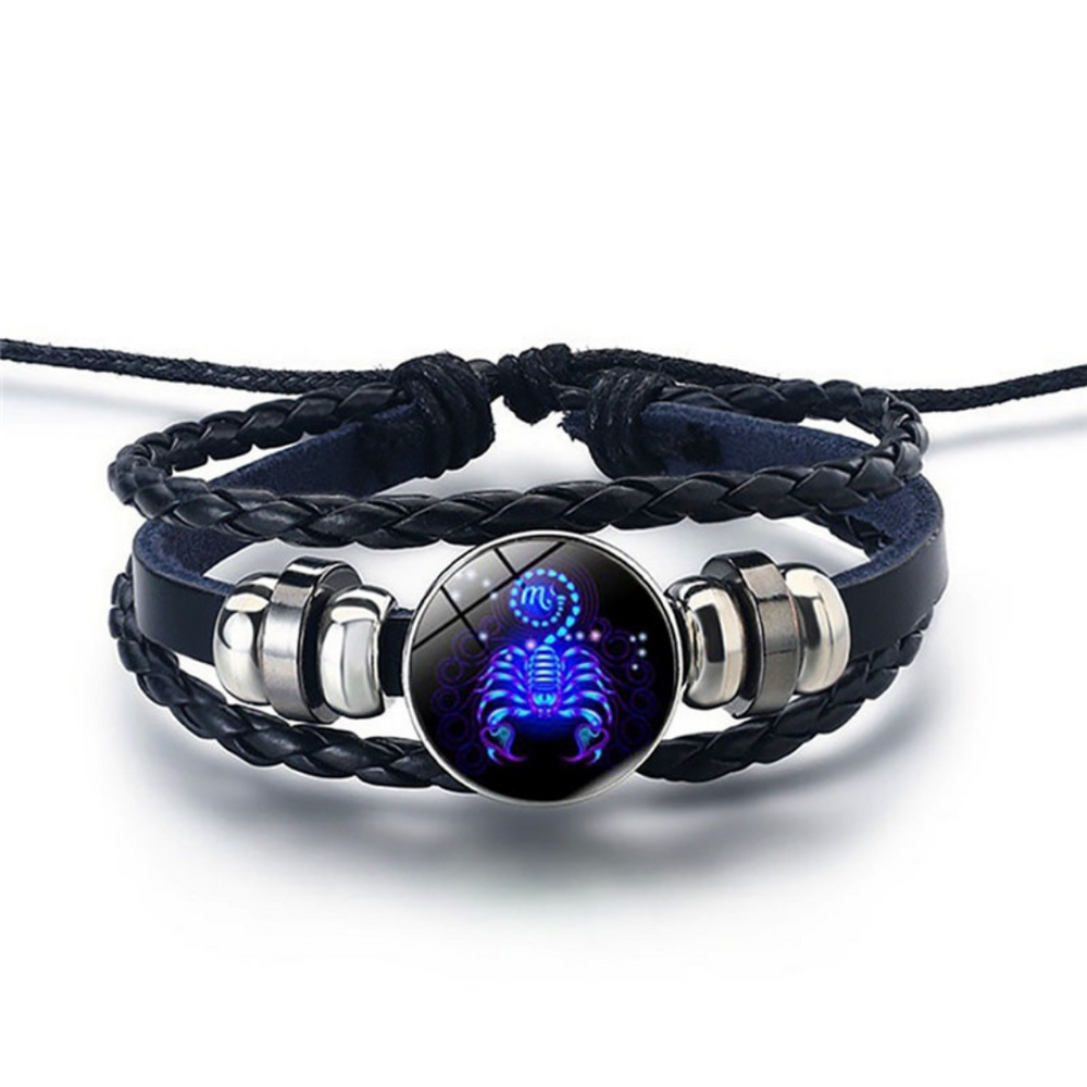 Zodiac Sign Bracelet Set of 2 - Lapis Lazuli Sodalite Stones, Genuine Leather, Steel Alloy, Blue Horoscope Jewelry for Men Women (8)