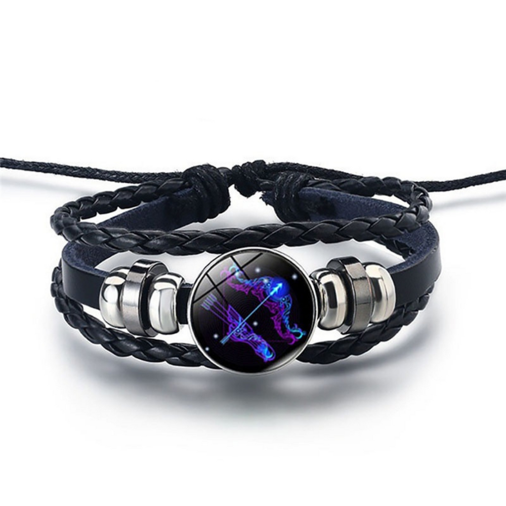 Zodiac Sign Bracelet Set of 2 - Lapis Lazuli Sodalite Stones, Genuine Leather, Steel Alloy, Blue Horoscope Jewelry for Men Women (9)