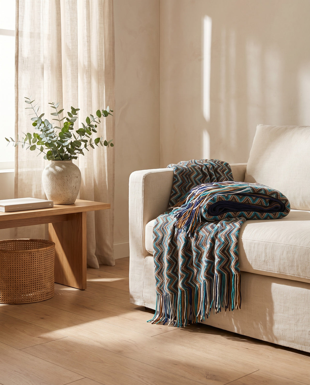 Zigzag Knit Throw Blanket | Soft Warm Handfeel