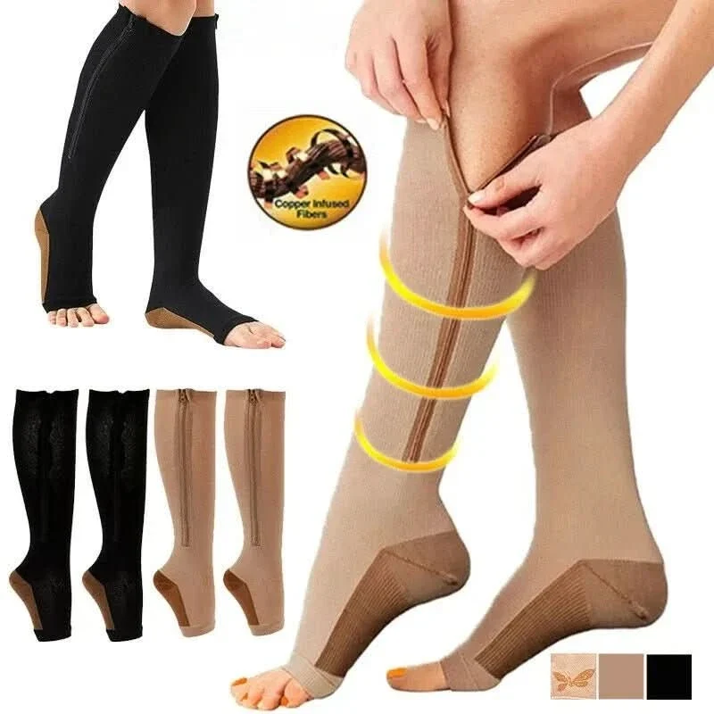 Zip Up Compression Socks with Side Zipper and Open Toe, 20 to 30 mmHg, view 8