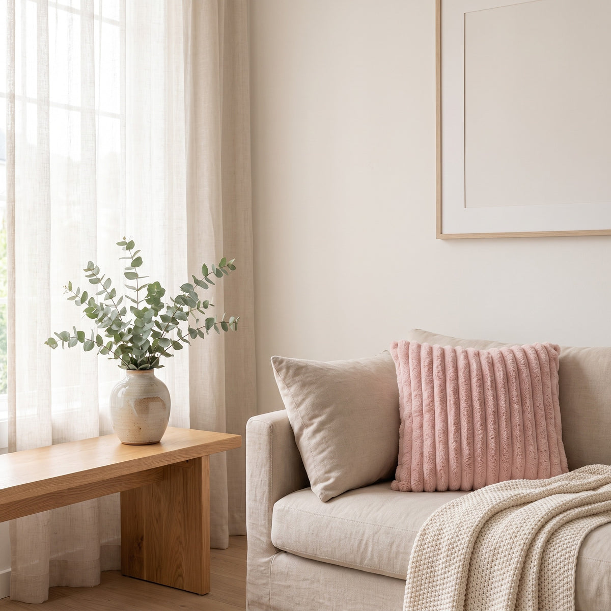 Soft Ribbed Accent Cushion | Plush Texture, 5 Colors