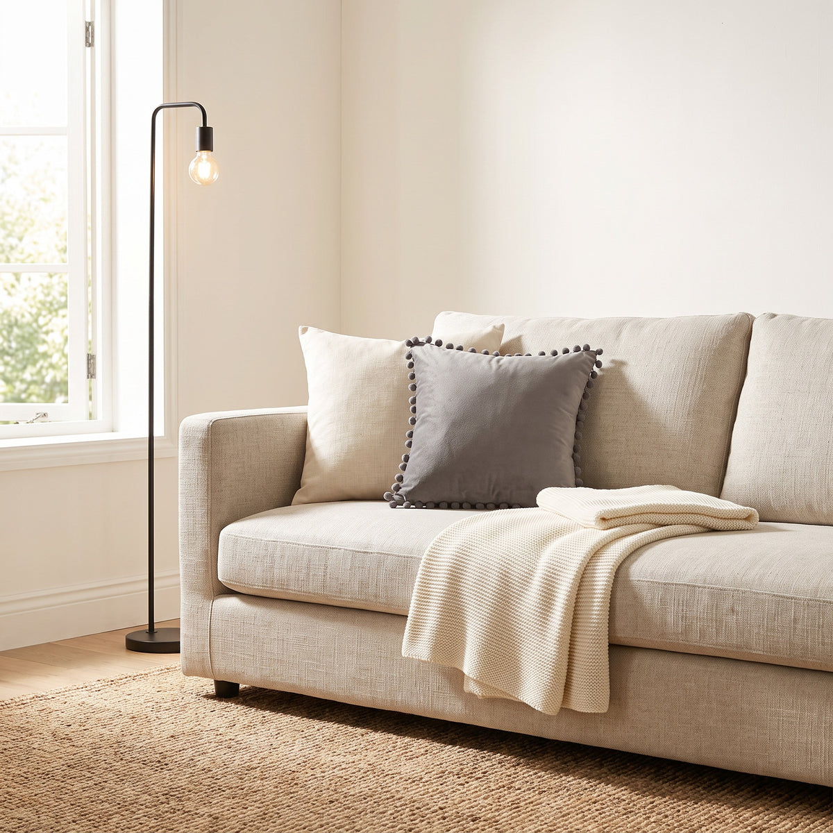Scandinavian Accent Cushion | Pom Pom Trim, 4 Colors