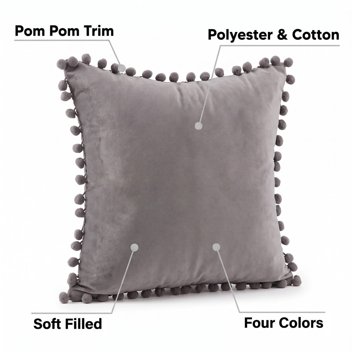 Scandinavian Accent Cushion | Pom Pom Trim, 4 Colors